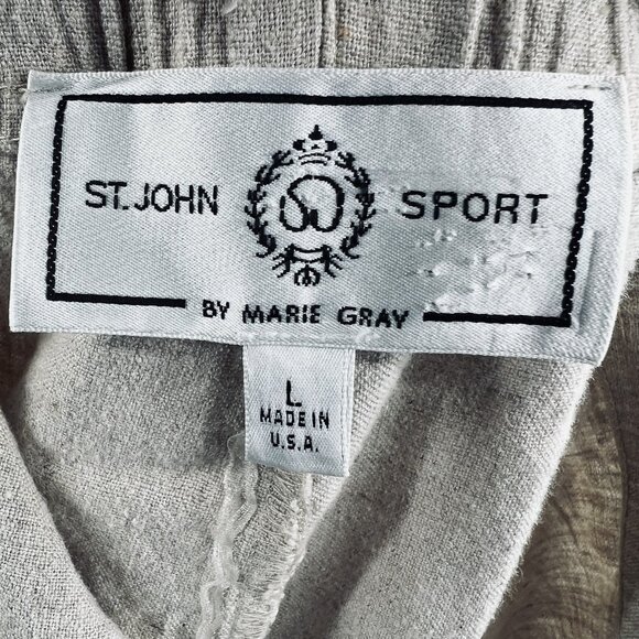 St John Sport Pants Womens Large Beige Linen‎ Blend Drawstring Casual Made USA - Picture 5 of 13